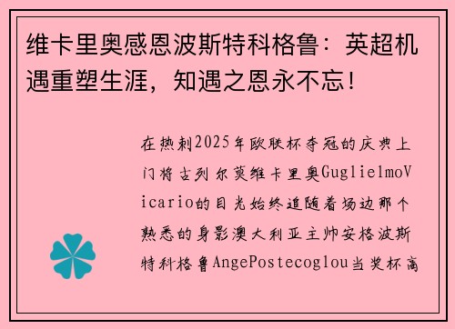 维卡里奥感恩波斯特科格鲁：英超机遇重塑生涯，知遇之恩永不忘！